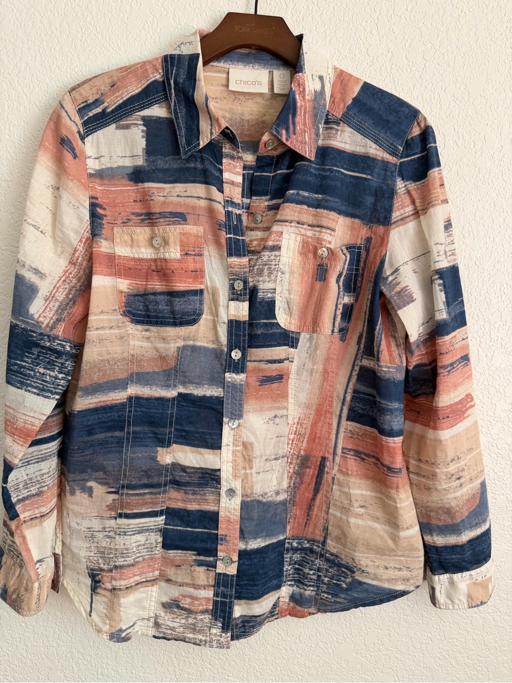 Chico’s 100% Cotton Abstract Brushstroke Button Front Shirt